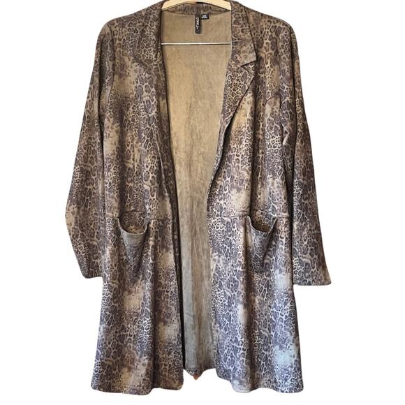 Ethyl moleskin soft animal long sleeve pockets print duster. Size L - Picture 1 of 5